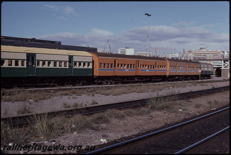 T08204
AY Class suburban carriages stabled at Claisebrook Depot, footbridge
