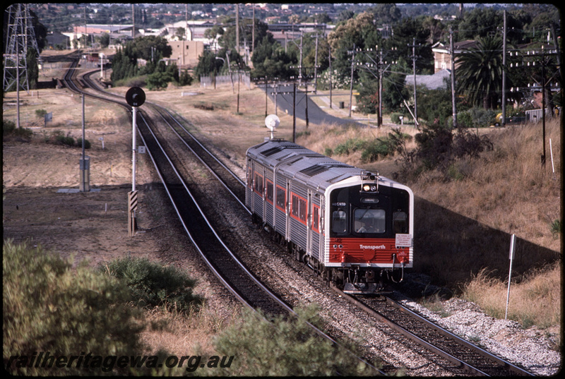 T08603
ADC Class 857 and ADL Class 807, Down suburban passenger service, between Rivervale and Victoria Park, searchlight signals, SWR line
